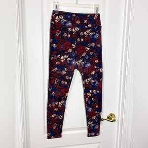 LuLaRoe Russian Nesting Doll Mishka Pattern Leggings Maroon Blue Purple OS